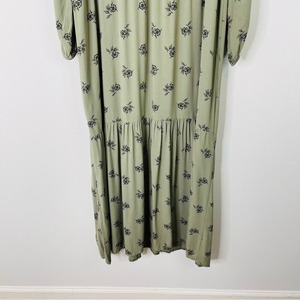 Green black floral cottagecore boho ruffle tassel maxi dress large - Picture 3 of 8